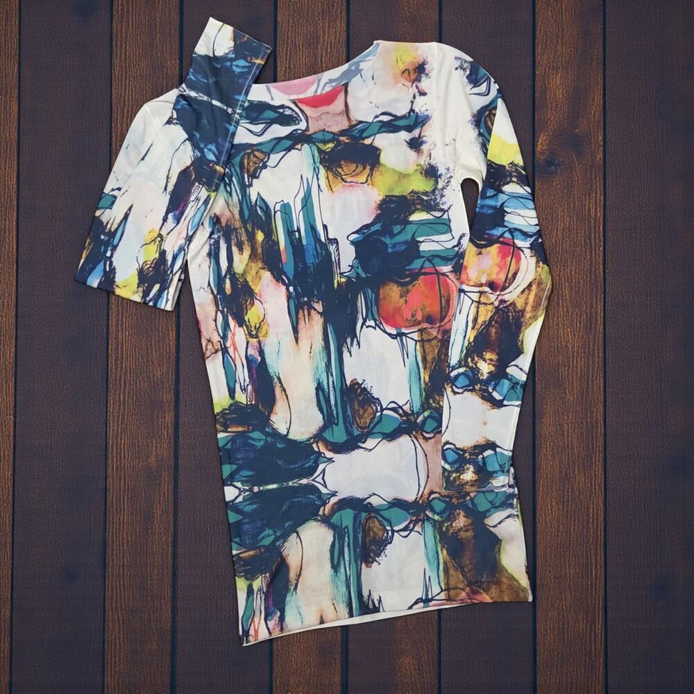 AMD Mesh Geometric Print Long Sleeve Top Shirt OS
